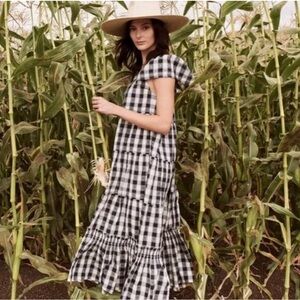 EUC The GREAT. Nightingale Maxi Dress Cotton & Linen Check  Women Sz 0 XS